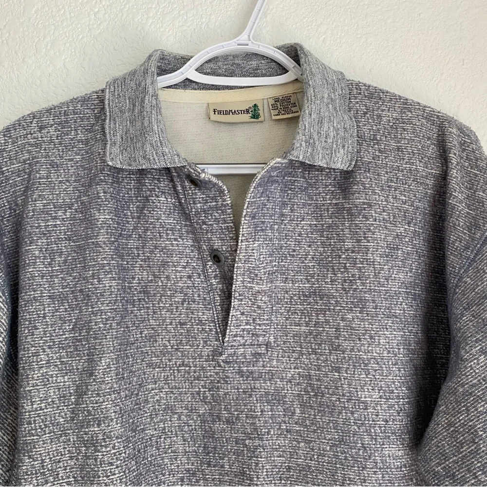 Fieldmaster Men's Size M Long Sleeve Polo Knit Shirt Vintage Style Blue White